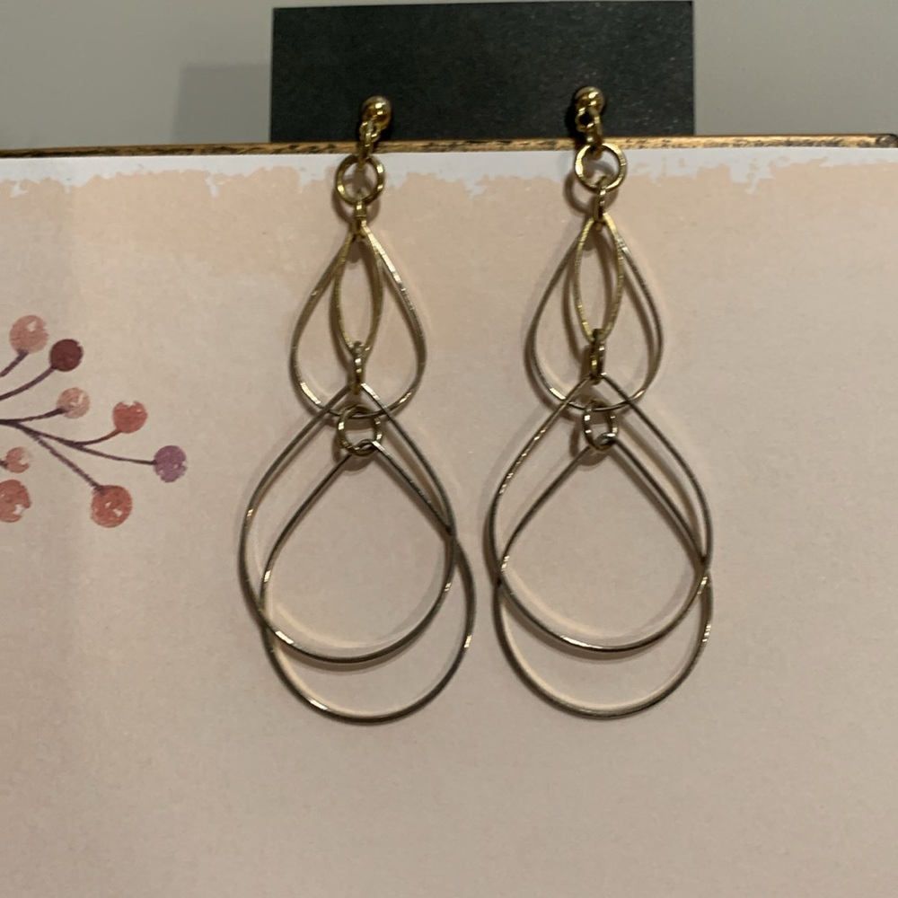 Silver gold tone dangle hoops earrings